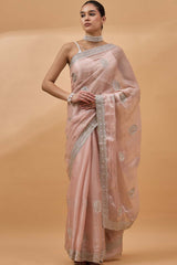 Peach Organza Woven Saree