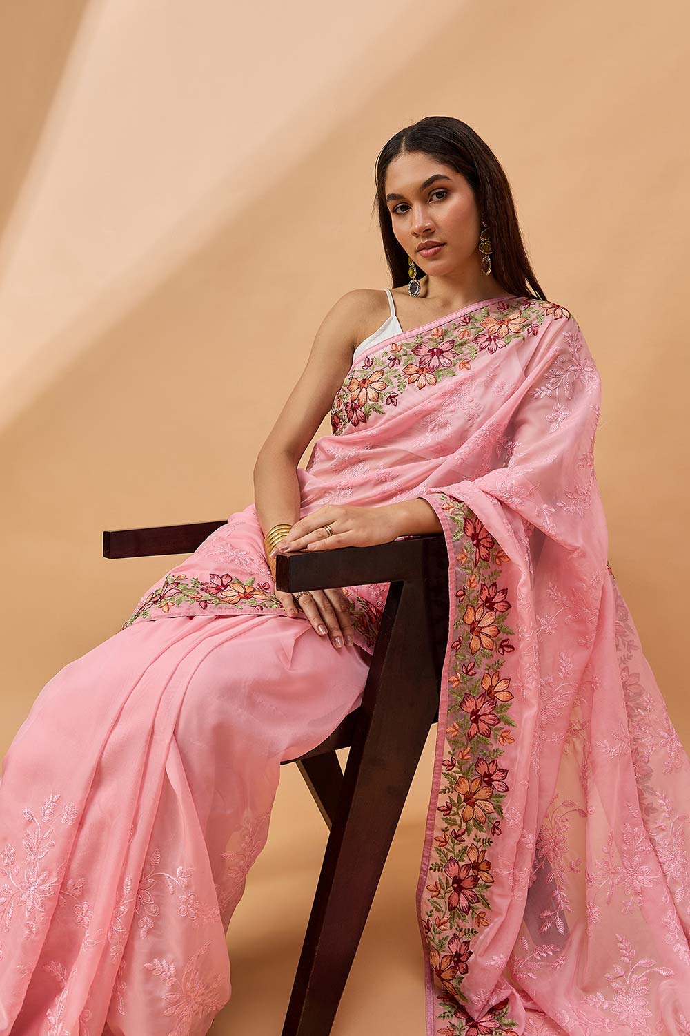 Pink Silk Chiffon Woven Saree