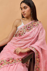 Pink Silk Chiffon Woven Saree