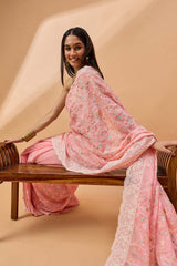 Pink Silk Chiffon Woven Saree