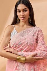 Pink Silk Chiffon Woven Saree