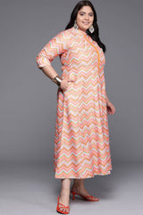 Multi Polyester Printed Flared Mandarin Collar Dresses