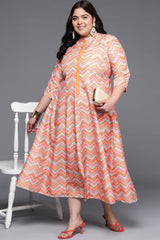 Multi Polyester Printed Flared Mandarin Collar Dresses