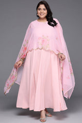 Pink Polyester Printed Flared Boat Neck Dresses