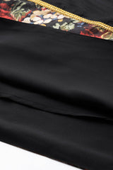 Black Poly Silk Printed Straight Round Neck Dresses