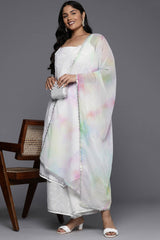 White Pure Cotton Printed Straight Shoulder Straps Kurta Set