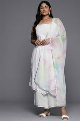 White Pure Cotton Printed Straight Shoulder Straps Kurta Set