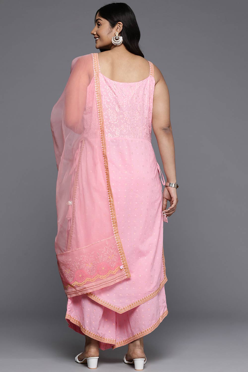 Pink Pure Cotton Printed Straight Shoulder Straps Kurta Set