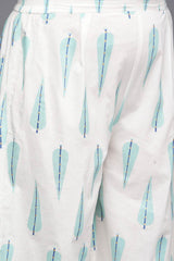 Off White Pure Cotton Printed Straight V-Neck Co-Ords Set