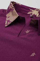 Purple Polyester Printed Straight Shirt Collar Co-Ords Set