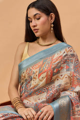 Off White Linen Woven Saree