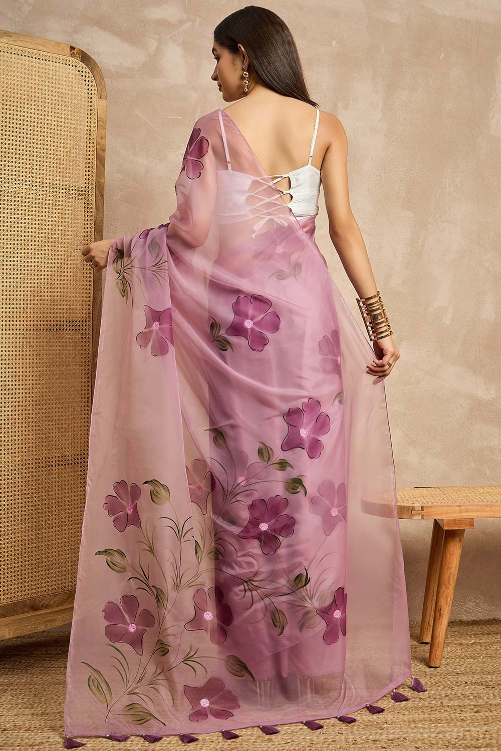 Purple Organza Woven Saree