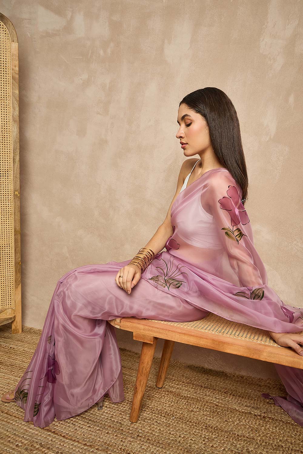 Purple Organza Woven Saree