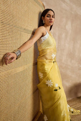 Yellow Organza Woven Saree