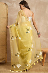 Yellow Organza Woven Saree