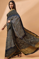 Blue Satin Woven Saree