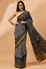 Blue Satin Woven Saree