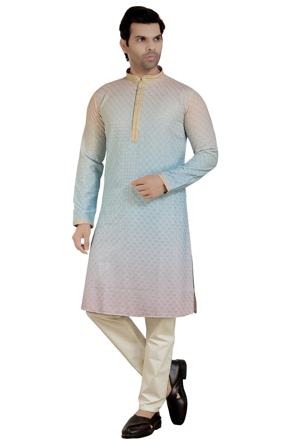 Men's Blue Rayon Cotton Kurta Pyjama Set