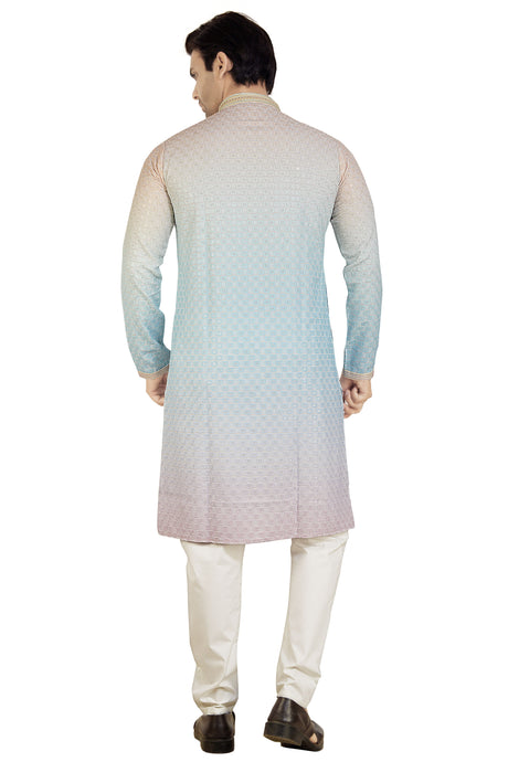 Men's Blue Rayon Cotton Kurta Pyjama Set