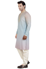 Men's Blue Rayon Cotton Kurta Pyjama Set