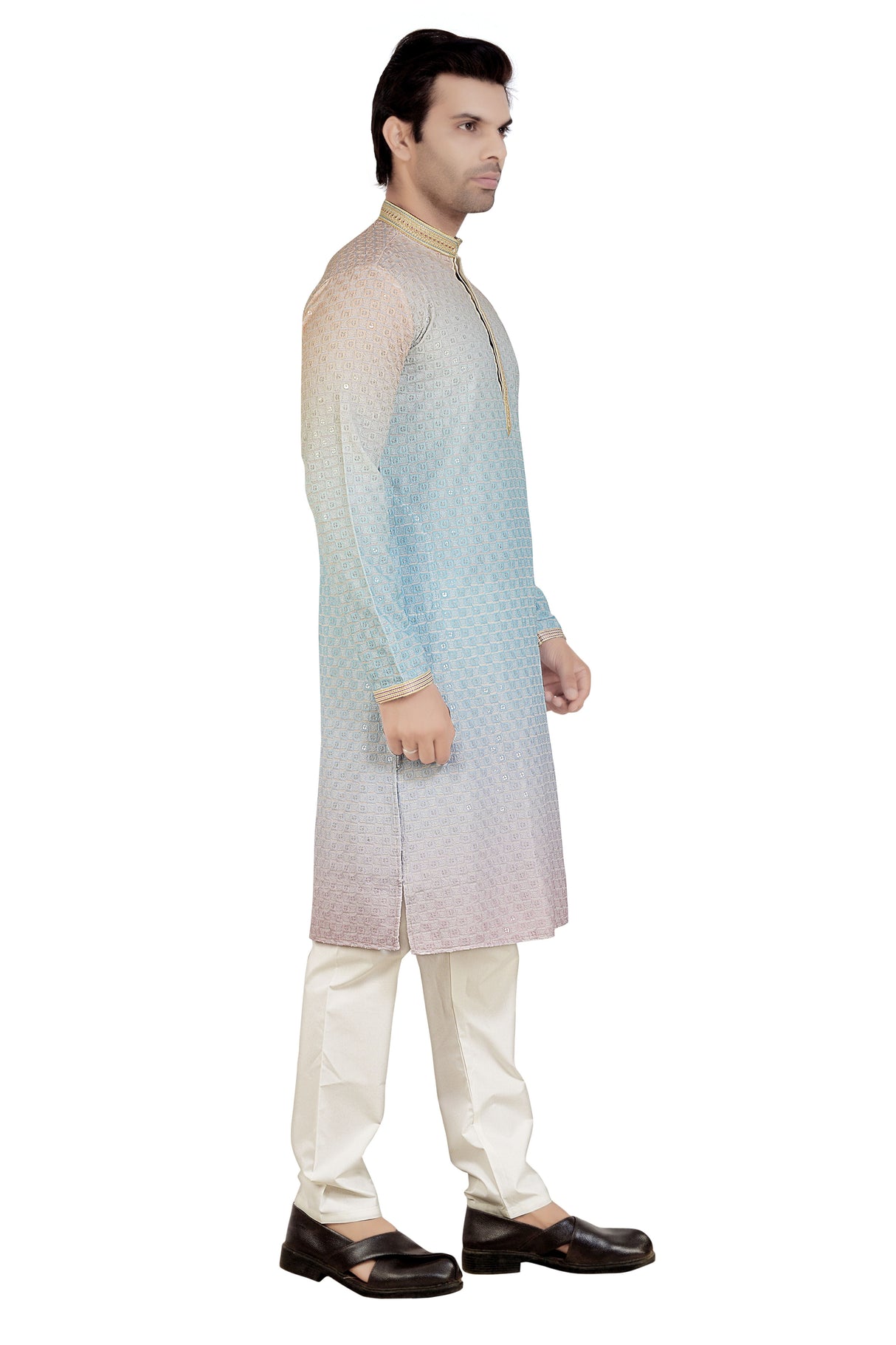 Men's Blue Rayon Cotton Kurta Pyjama Set