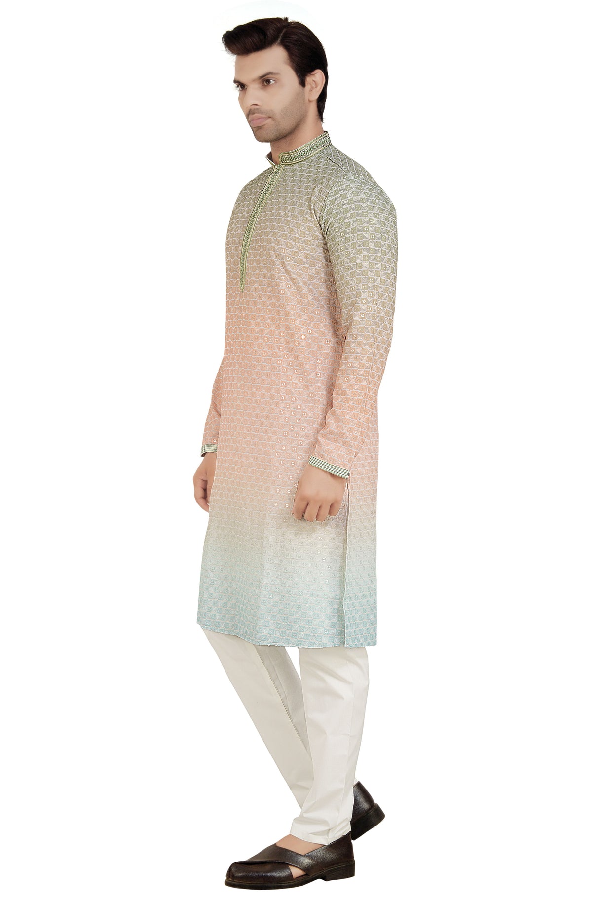 Men's Green Rayon Cotton Kurta Pyjama Set