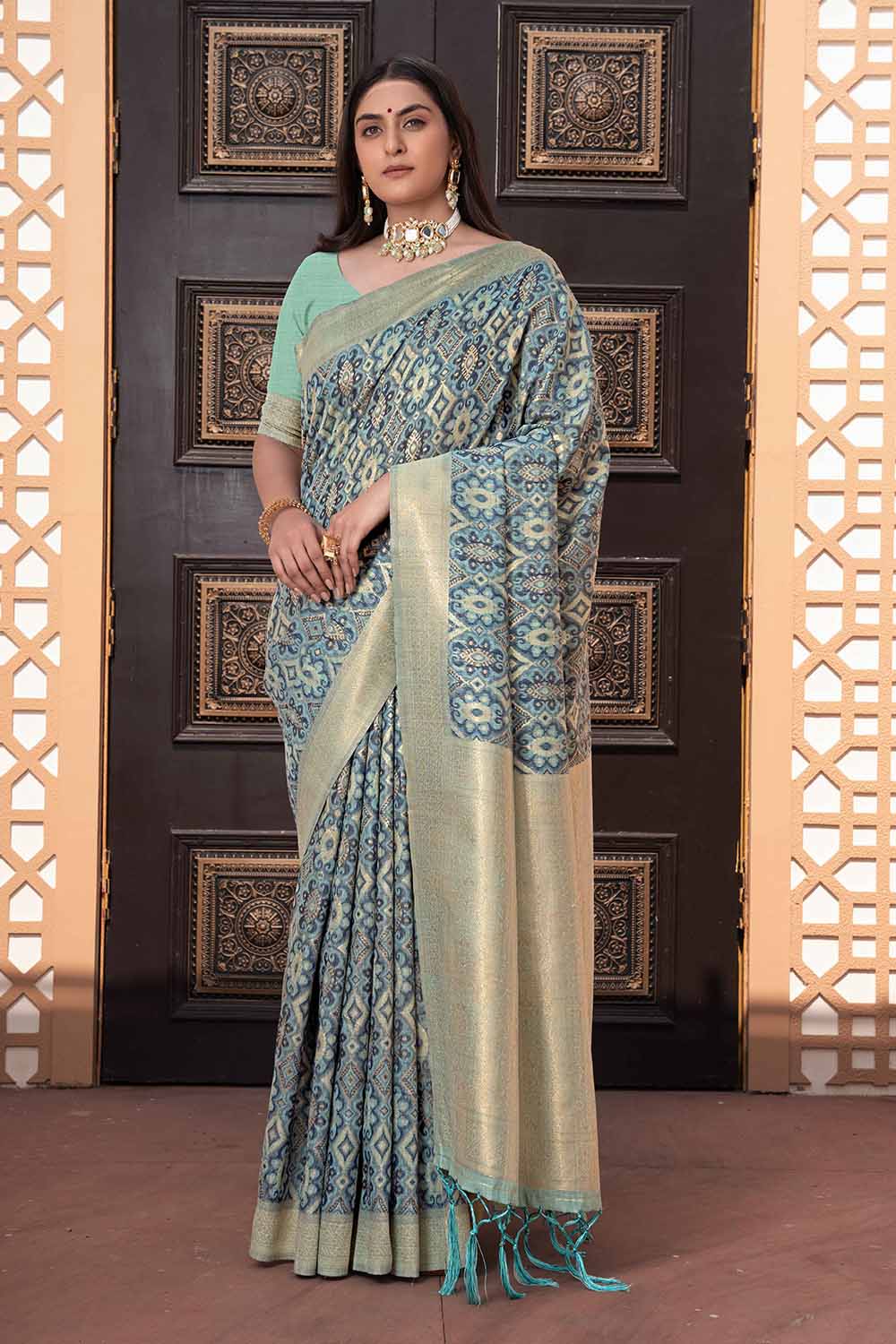 Blue Ikat Cotton Silk Saree