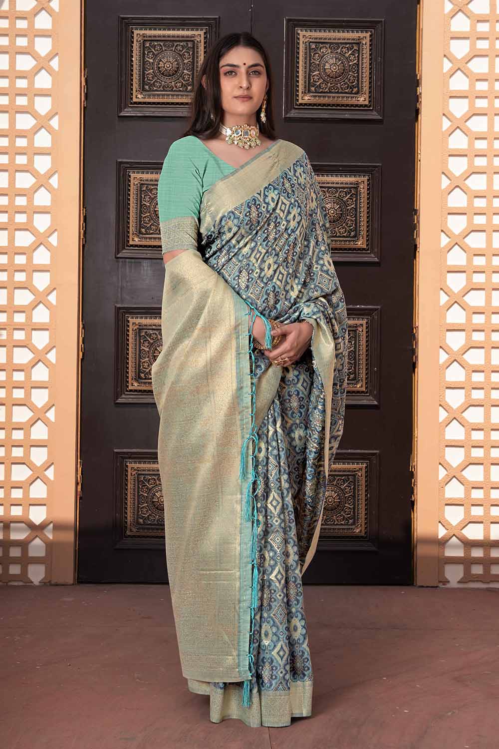 Blue Ikat Cotton Silk Saree