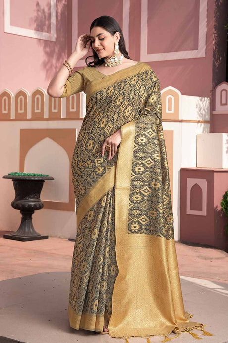 Brown Ikat Cotton Silk Saree