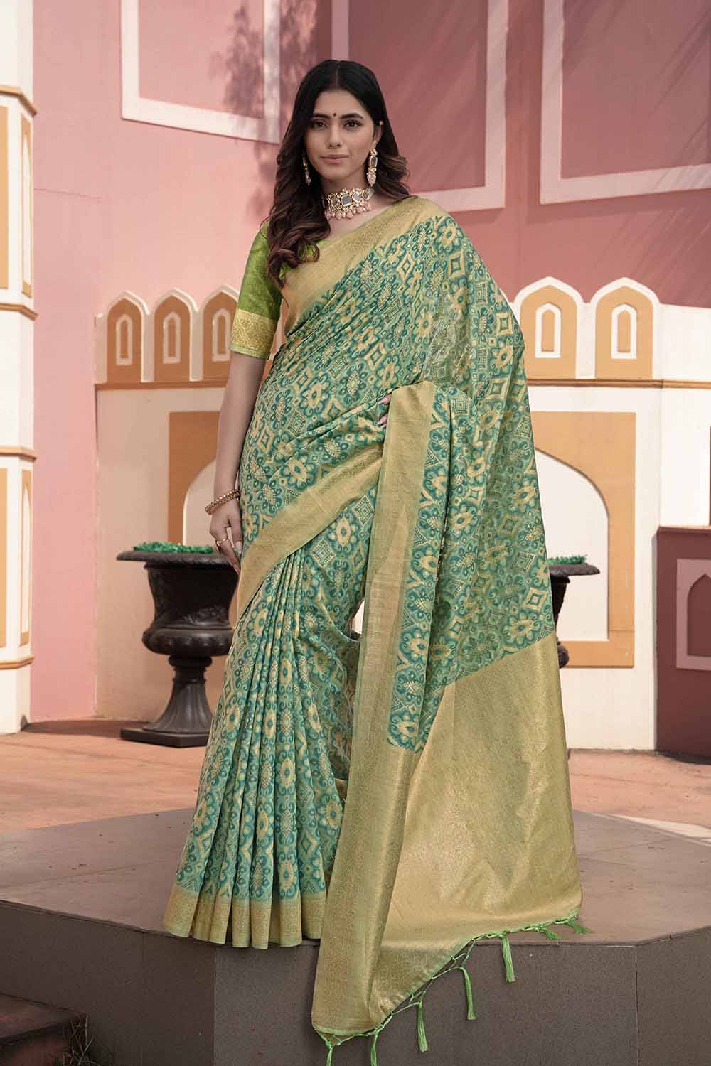 Green Ikat Cotton Silk Saree