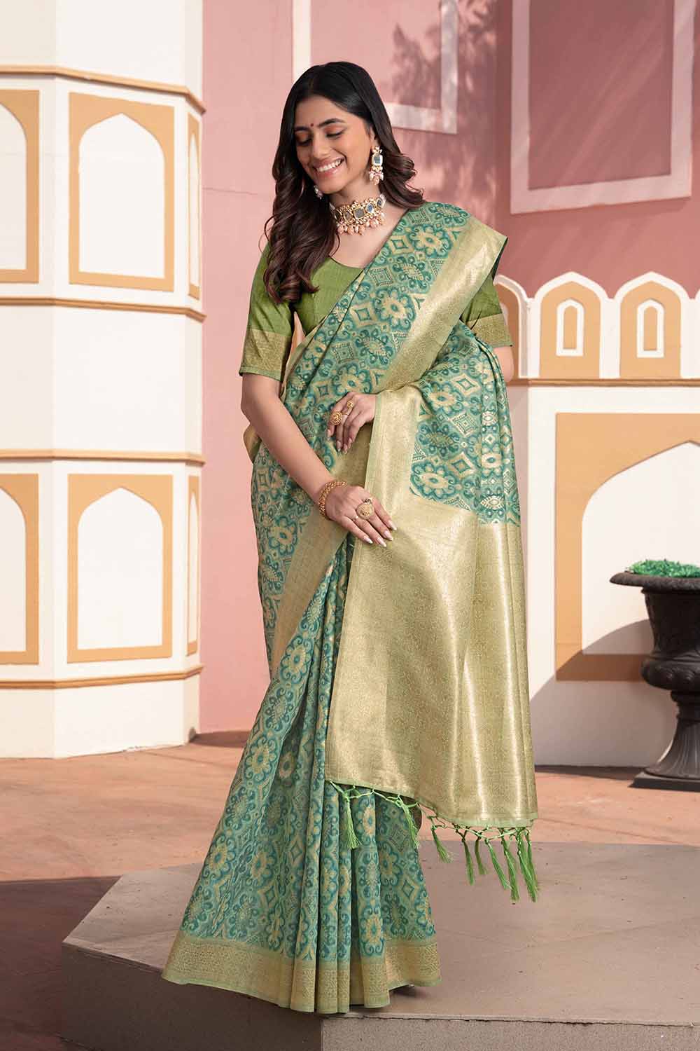 Green Ikat Cotton Silk Saree