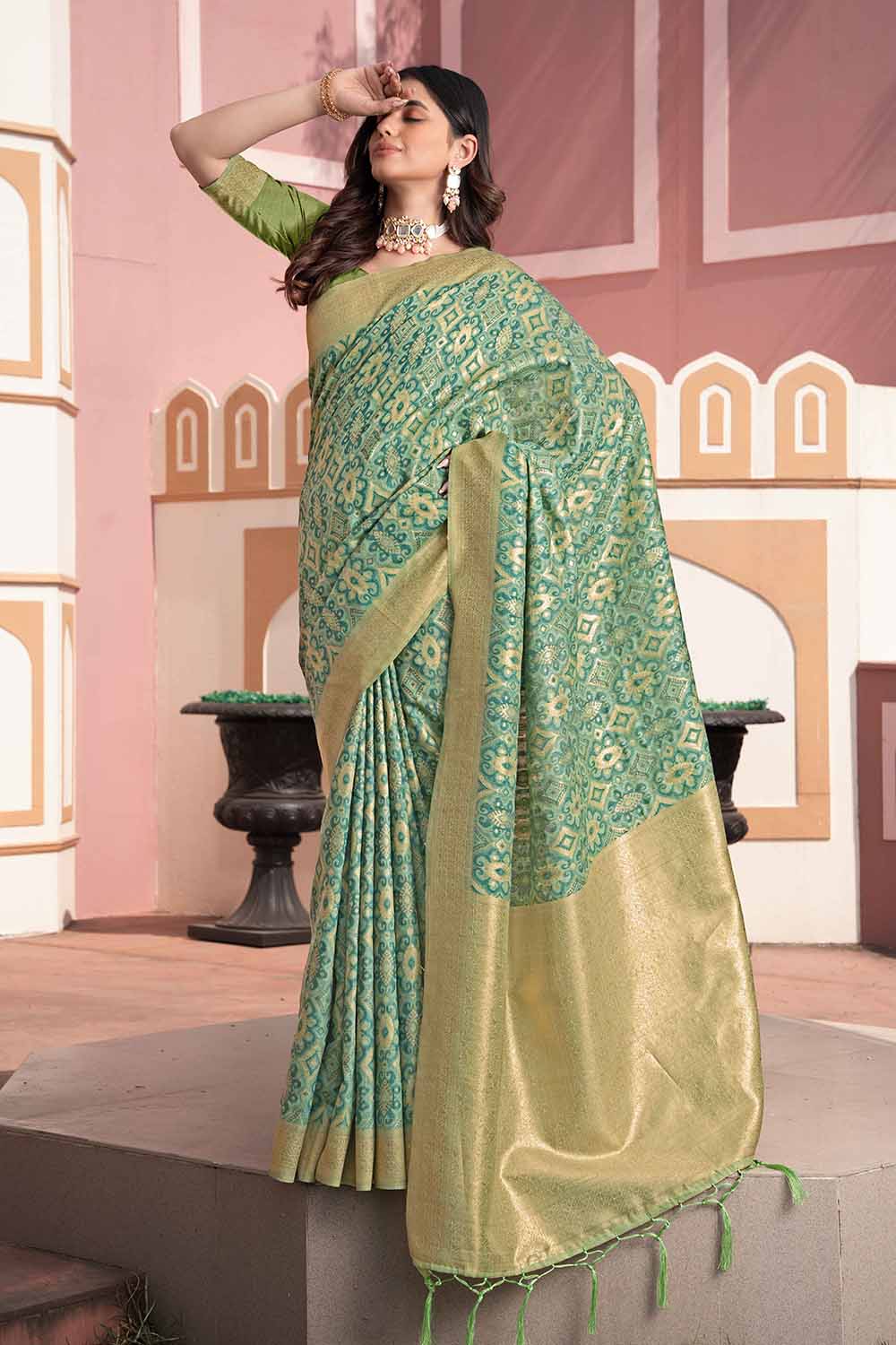 Green Ikat Cotton Silk Saree