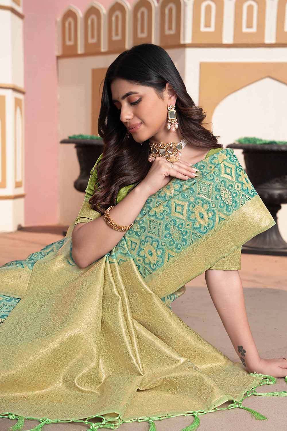 Green Ikat Cotton Silk Saree