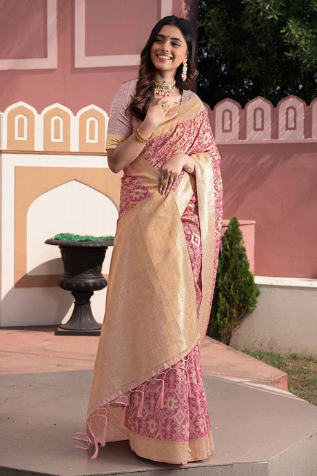 Pink Ikat Cotton Silk Saree