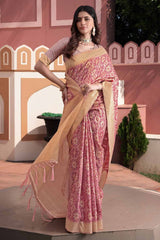 Pink Ikat Cotton Silk Saree