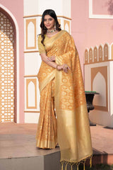 Yellow Ikat Cotton Silk Saree