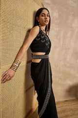 Black Lycra Solid Saree