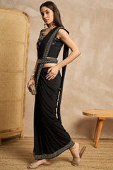 Black Lycra Solid Saree