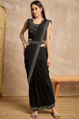 Black Lycra Solid Saree