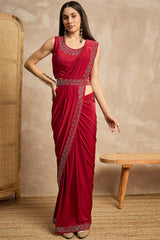 Maroon Lycra Solid Saree