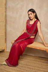 Maroon Lycra Solid Saree