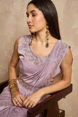 Purple Lycra Solid Saree