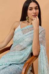 Blue Pure Georgette Woven Saree