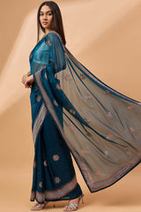 Blue Poly Chiffon Woven Saree