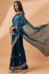 Blue Poly Chiffon Woven Saree