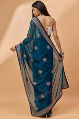 Blue Poly Chiffon Woven Saree