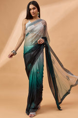 Blue Poly Chiffon Woven Saree