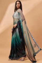 Blue Poly Chiffon Woven Saree