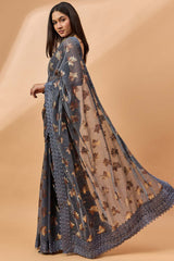 Grey Poly Chiffon Woven Saree