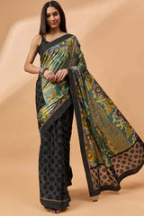 Black Poly Chiffon Woven Saree